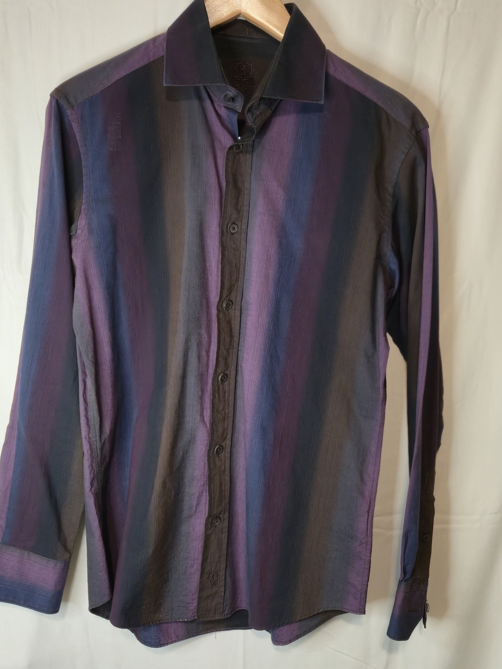 Bugatchi Purple and Blue Vertical Stripe Dress Shirt0922